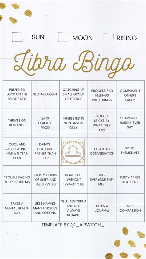 Libra Bingo customizable template .